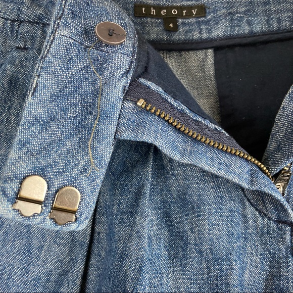 THEORY Dalassa Wile Pleated 100% Cotton Denim Shorts Size 4 - Picture 5 of 5